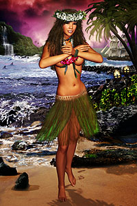 Hawaiian Hula Dancers on the Beach